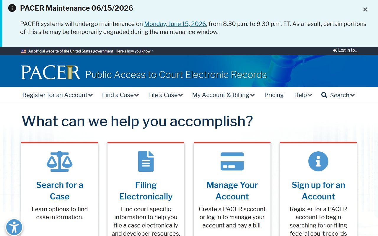PACER federal portal that holds records the Okmulgee County Court Clerk does not keep