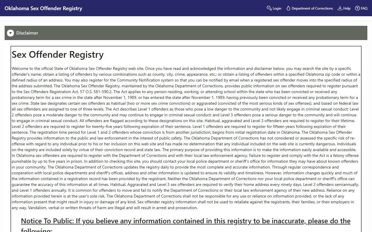 Okmulgee County arrest records Oklahoma sex offender registry page