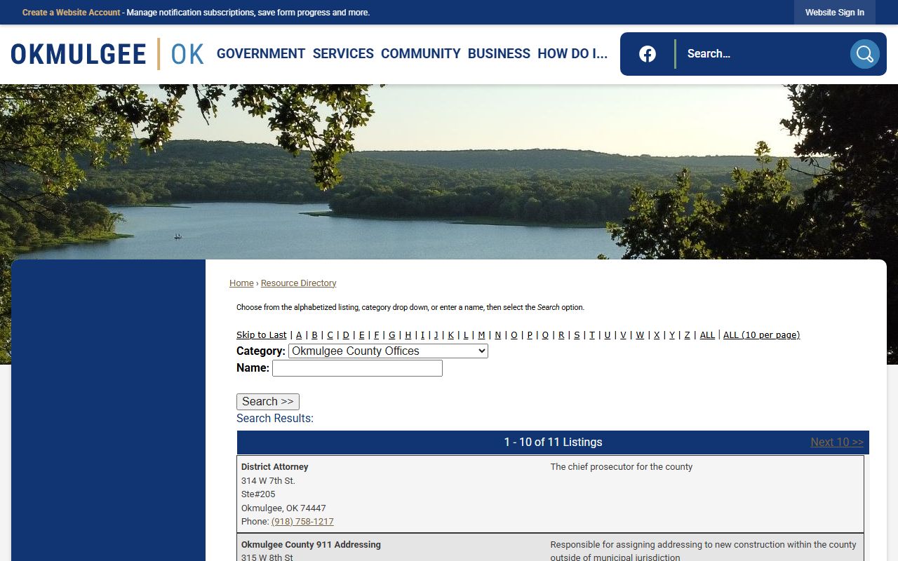City of Okmulgee county office directory linked to Okmulgee County court dockets