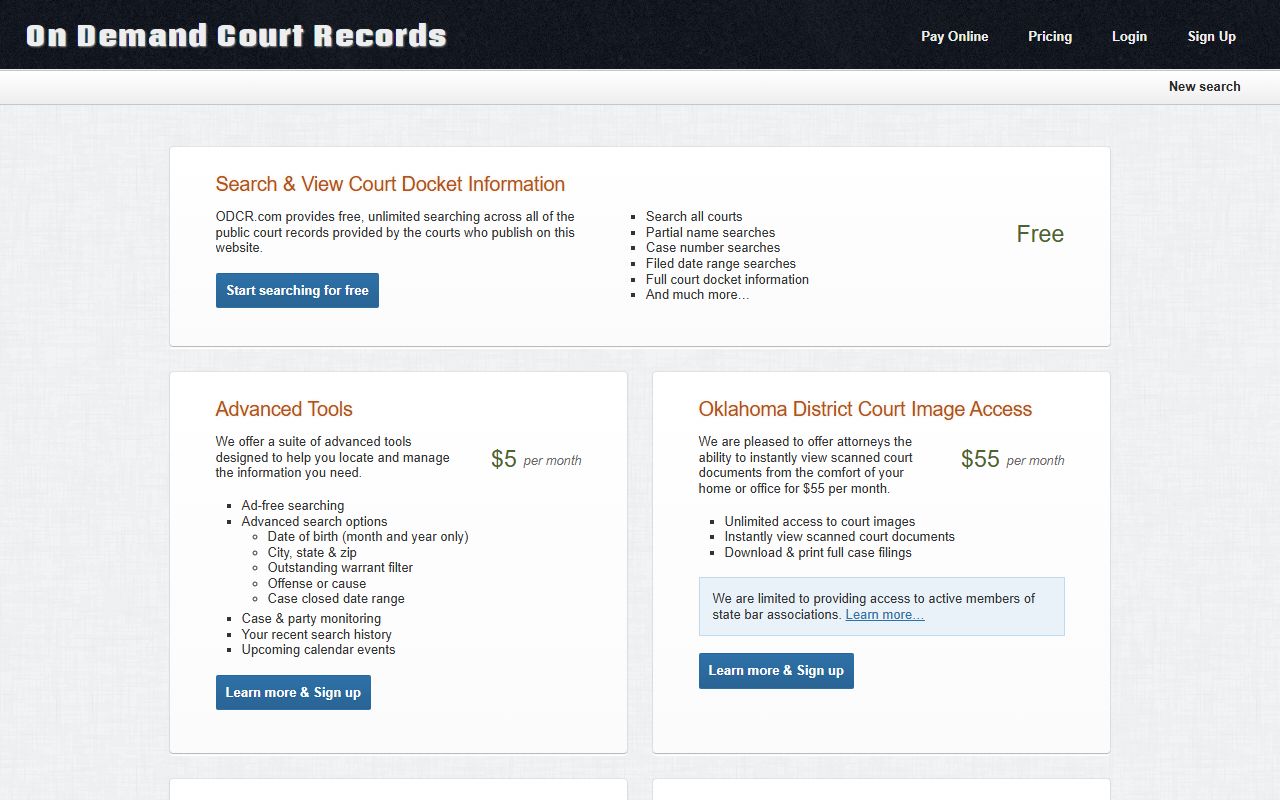 ODCR pricing tiers for Okmulgee County court records image access
