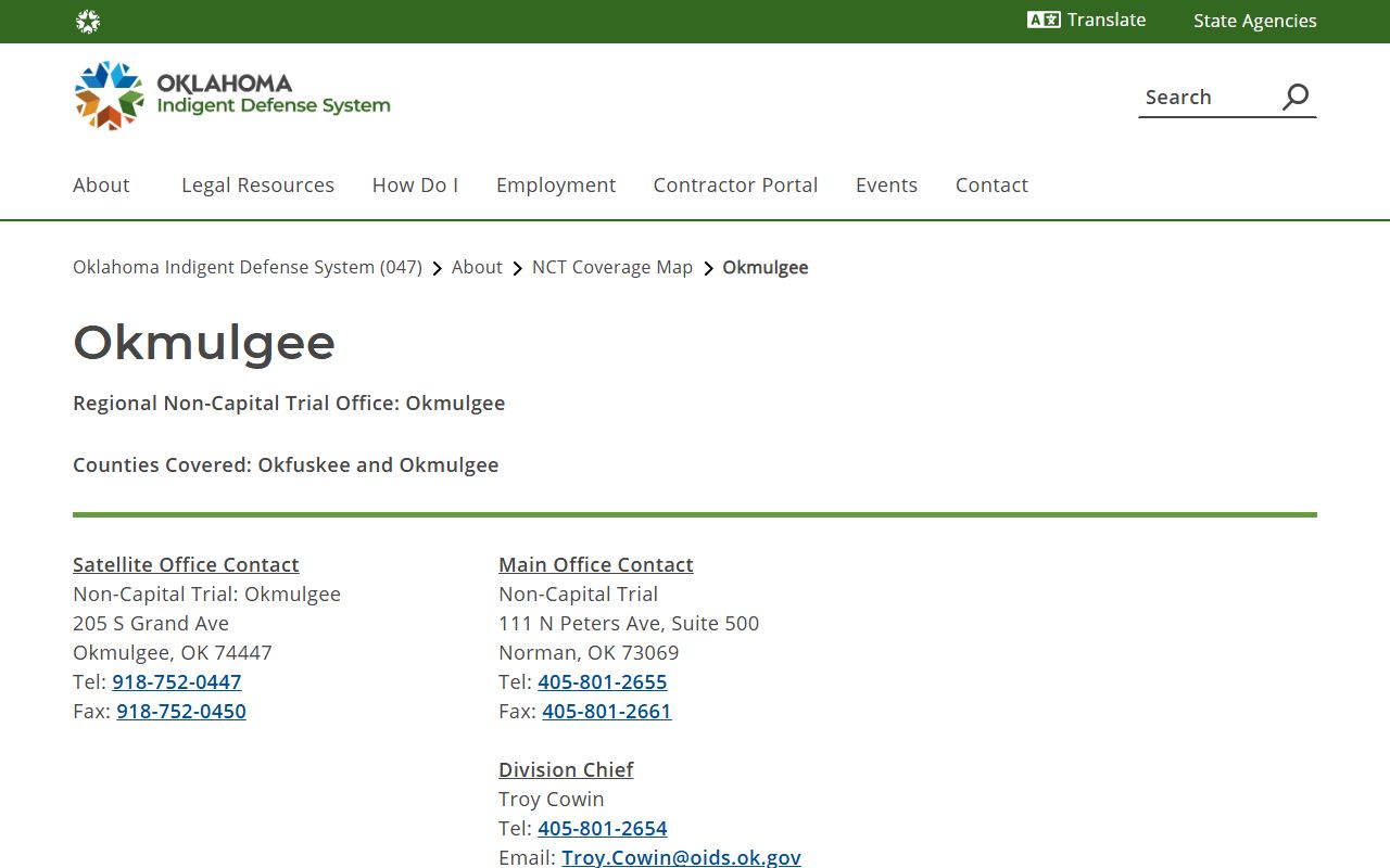 Okmulgee County criminal court records public defender OIDS office