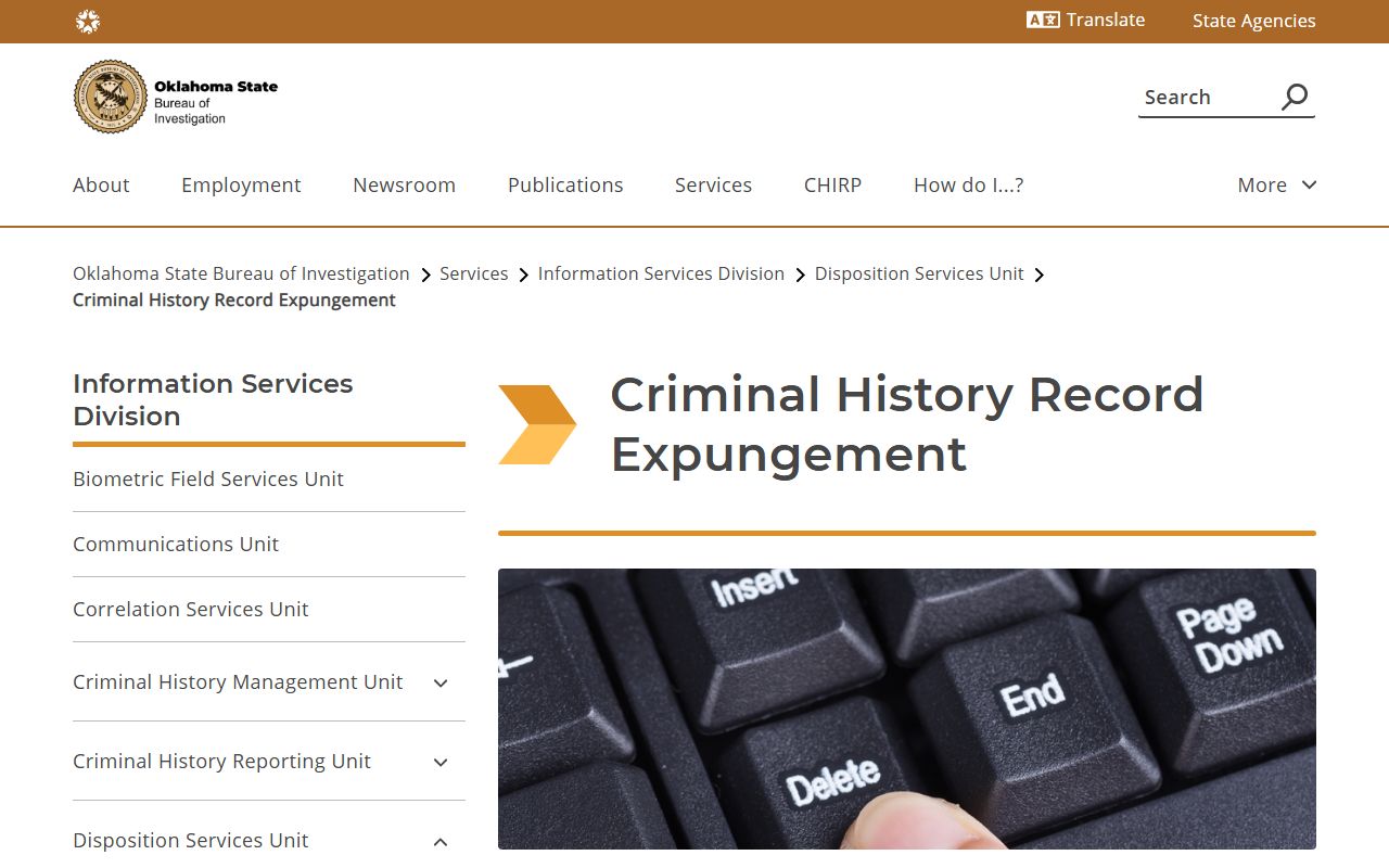 Okmulgee County criminal court records OSBI expungement information page