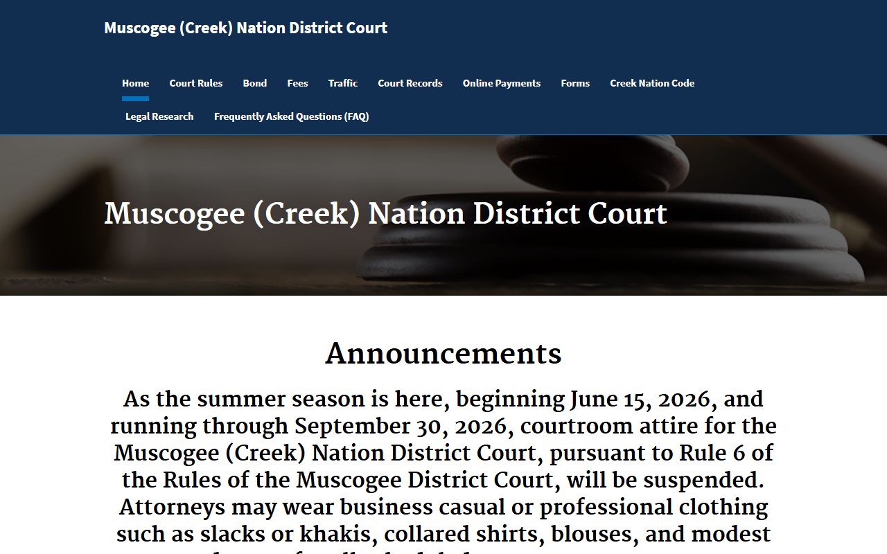 Muscogee Creek Nation District Court near Okmulgee County court records