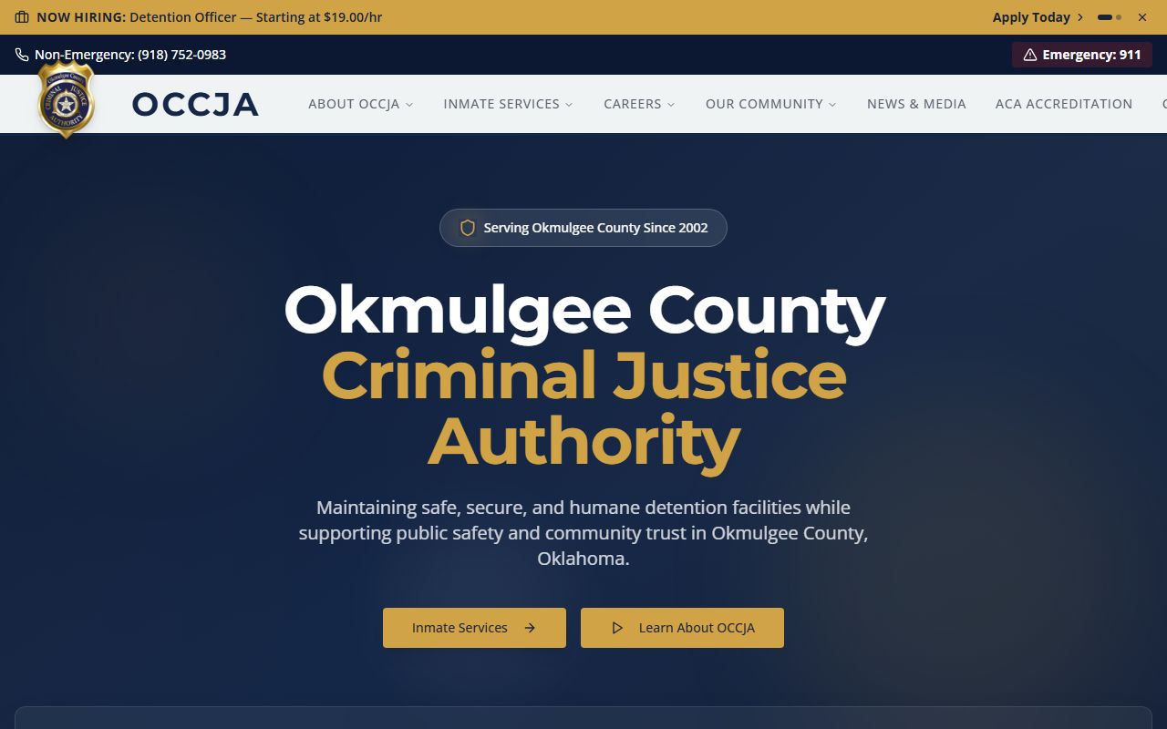 OCCJA jail authority site for Okmulgee County inmate records