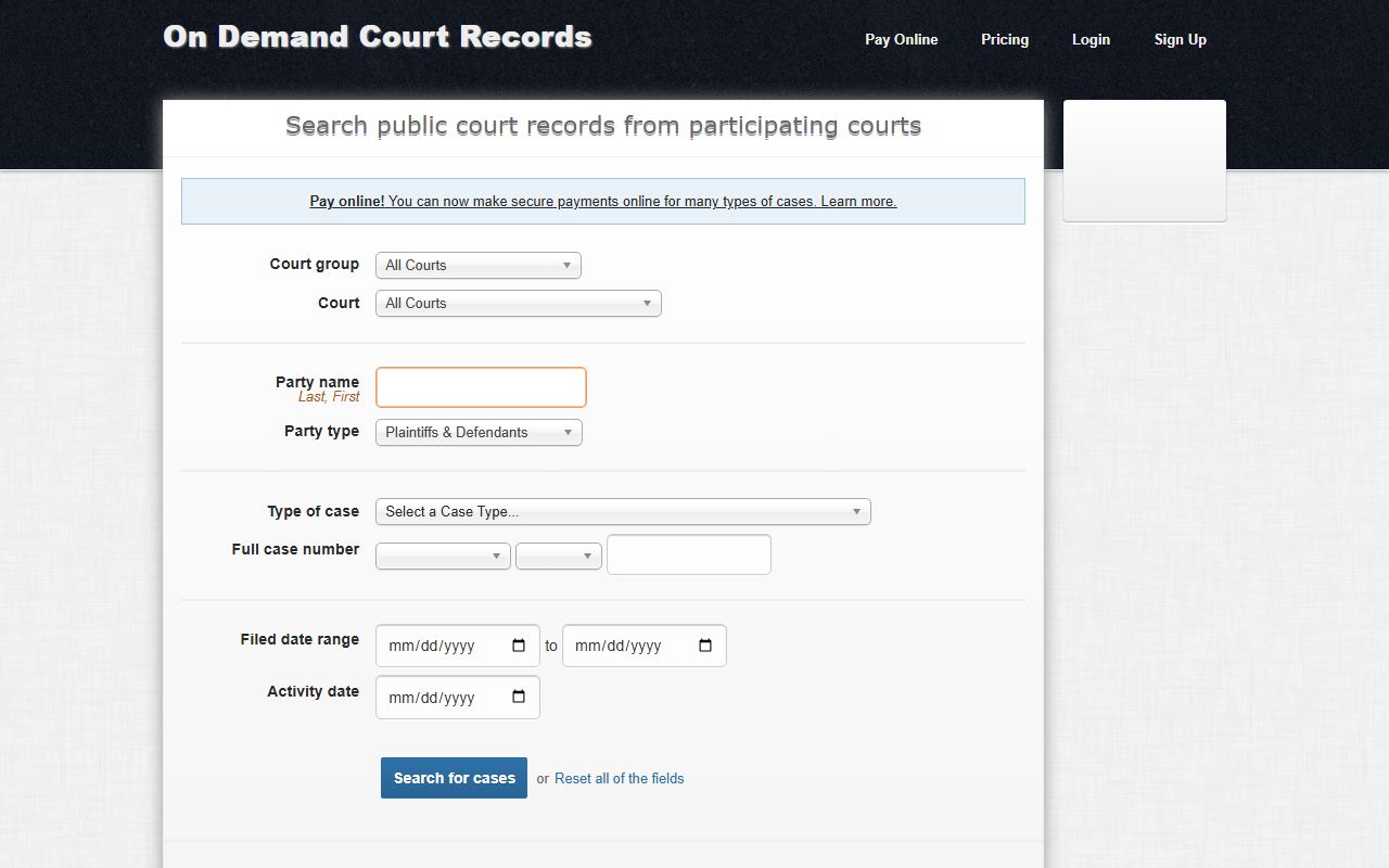 ODCR search page for Okmulgee County court records