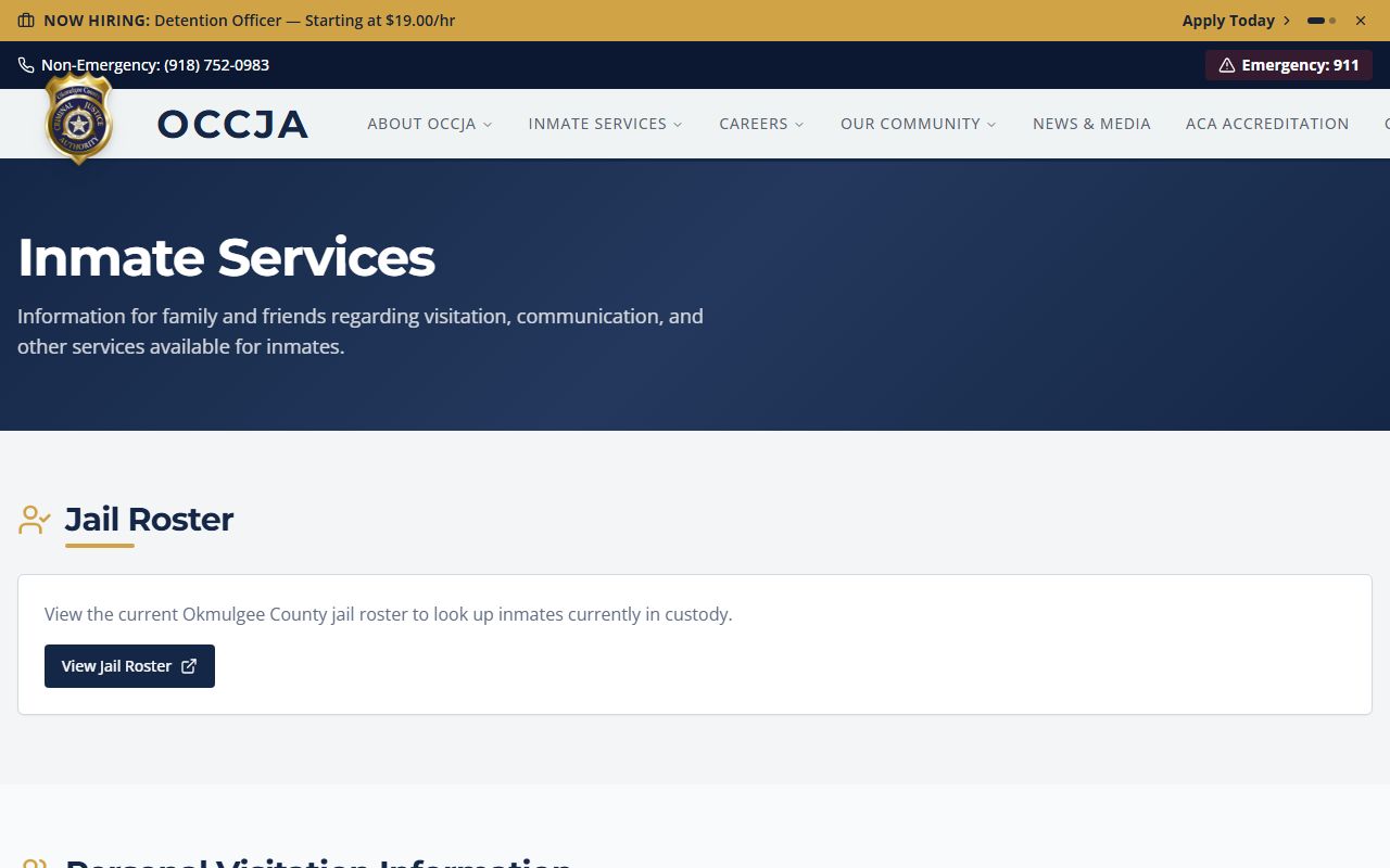 OCCJA inmate services hub for Okmulgee County inmate records and jail roster