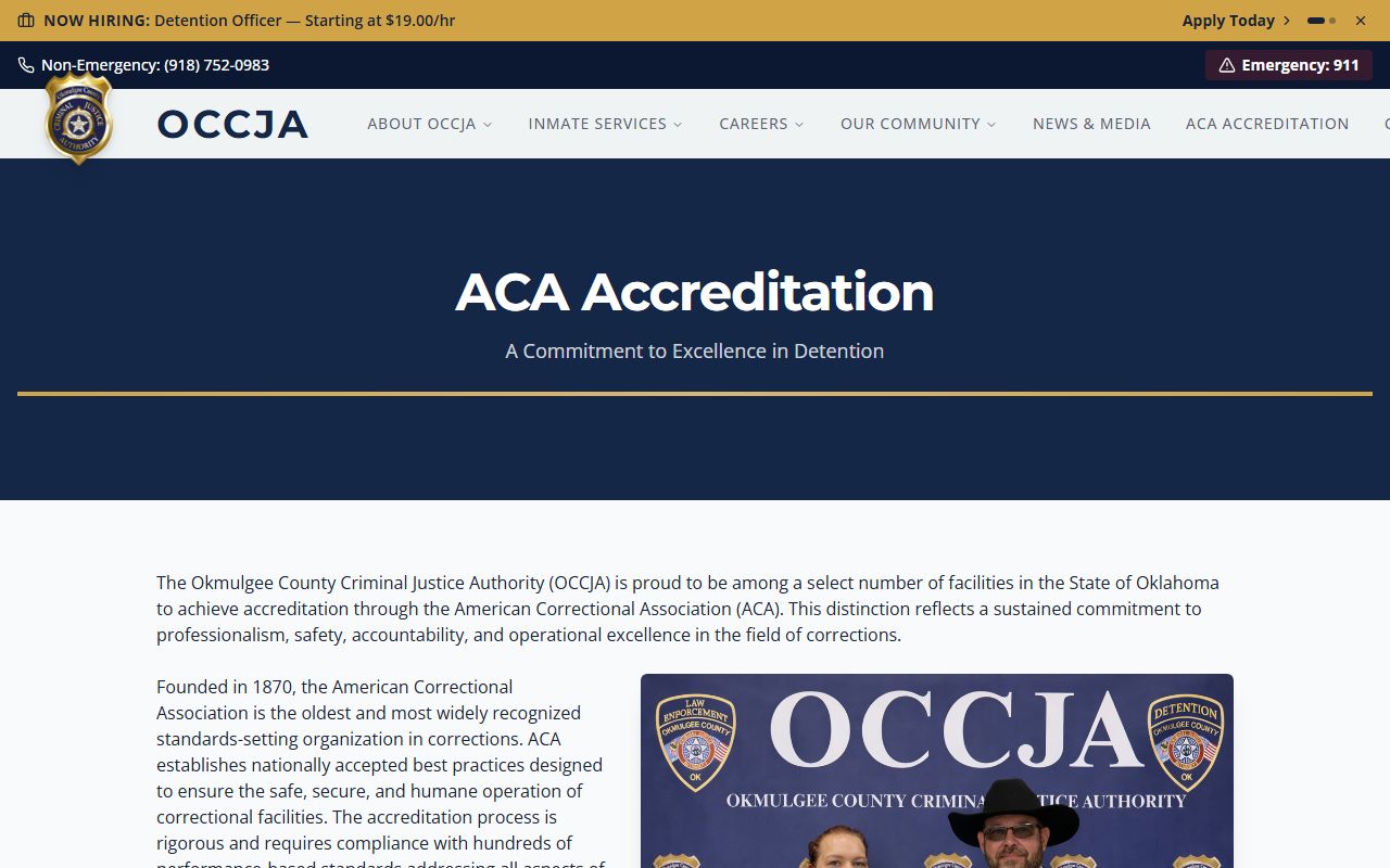 Okmulgee County, Oklahoma justice authority accreditation and records standards page