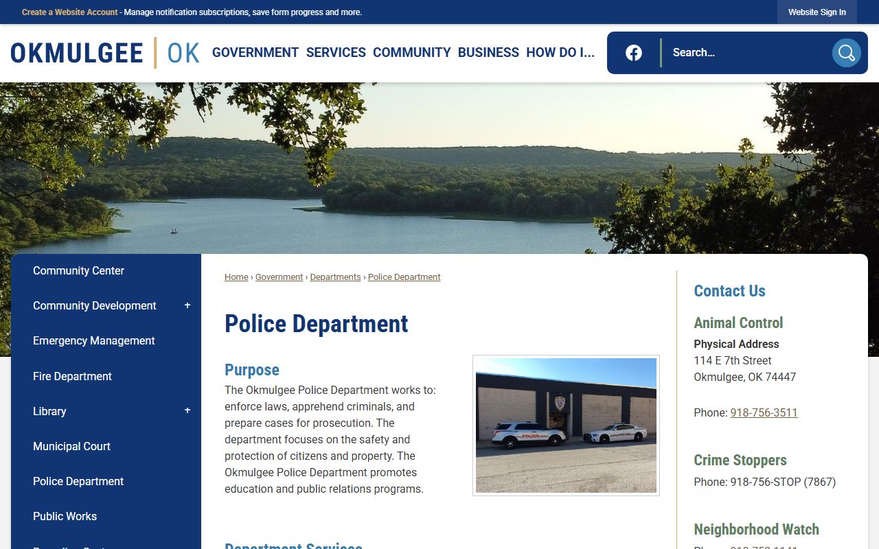 City of Okmulgee Police Department page for Okmulgee County municipal warrant questions